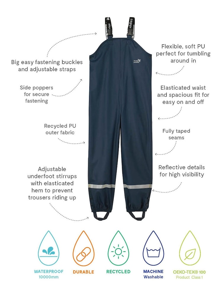 Muddy Puddles Navy Blue Rainy Day Waterproof Dungarees - Image 3 of 3