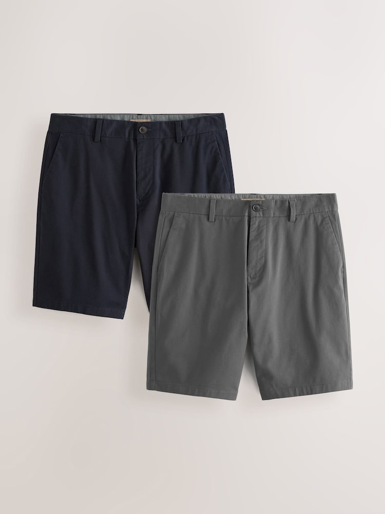 Navy/Charcoal Slim Fit Stretch Chino Shorts 2 Pack - Image 1 of 13