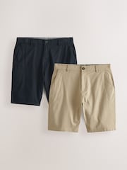 Navy/Stone Straight Fit Stretch Chino Shorts 2 Pack - Image 1 of 13
