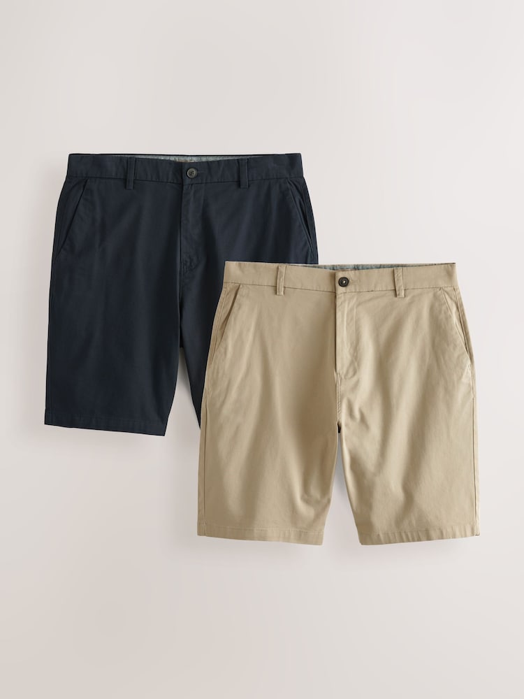 Navy/Stone Straight Fit Stretch Chino Shorts 2 Pack - Image 1 of 13