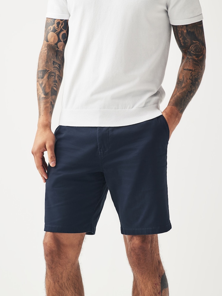 Navy/Stone Straight Fit Stretch Chino Shorts 2 Pack - Image 4 of 13