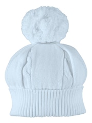 Emile et Rose Blue 100% Cotton True Knit Winter Cable Bobble Hat - Imagen 2 de 2