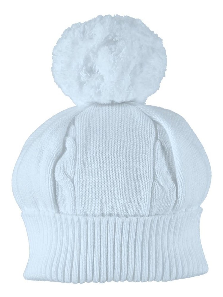 Emile et Rose Blue 100% Cotton True Knit Winter Cable Bobble Hat - Imagen 2 de 2