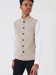 Neutral Brown Grandad Collar Waistcoat And Shirt Set (12mths-16yrs) - Image 1 of 8