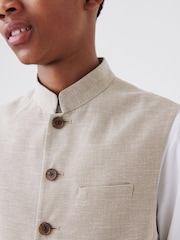 Neutral Brown Grandad Collar Waistcoat And Shirt Set (12mths-16yrs) - Image 3 of 8