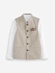 Neutral Brown Grandad Collar Waistcoat And Shirt Set (12mths-16yrs) - Image 4 of 8