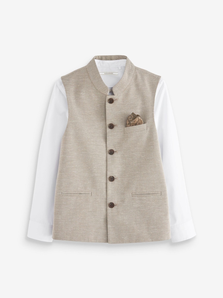 Col grand-père marron neutre - Ensemble gilet et chemise (12 mois-16 ans) - Image 4 of 8