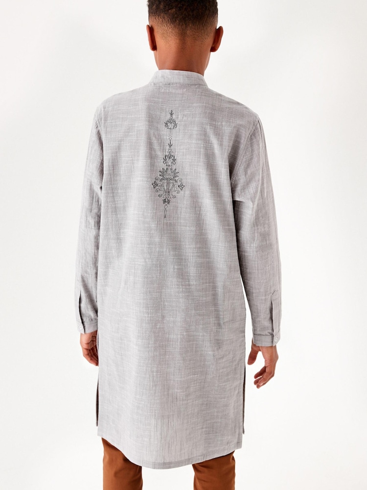 Grey Regular Length Embroidered Boys Kurta (3-16yrs) - Image 2 of 7