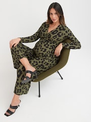 Khaki Animal Print Maternity/Nursing Button Jumpsuit - Image 2 of 6