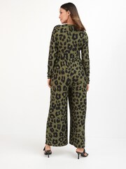 Khaki Animal Print Maternity/Nursing Button Jumpsuit - Image 3 of 6