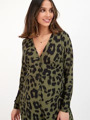 Khaki Animal Print Maternity/Nursing Button Jumpsuit - Image 4 of 6