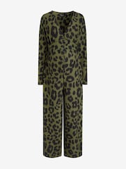 Khaki Animal Print Maternity/Nursing Button Jumpsuit - Image 5 of 6