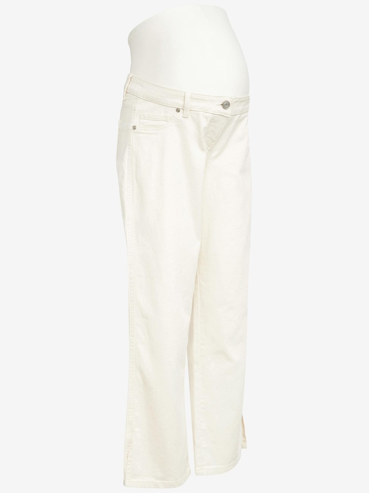 Ecru White Maternity Straight Leg Jeans with Side Split and Over-the Bump Band - Image 8 of 8 Ecru White Maternity Straight Leg Jeans with Side Split and Over-the Bump Band - Image 8 of 8