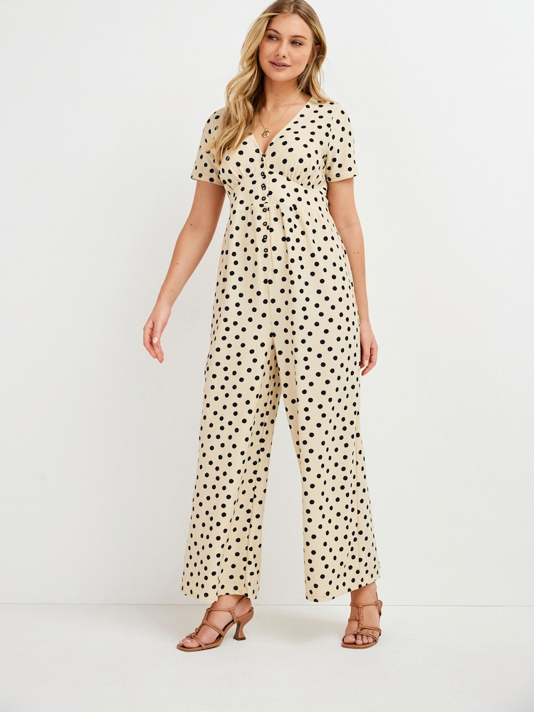 Cream Spot Maternity/Nursing Short Sleeve Jumpsuit - Image 1 of 7