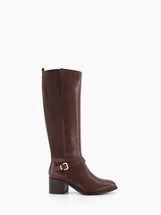 Dune London Brown Tildings Strap Detail High Leg Boots - Image 1 of 5