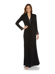 Adrianna Papell Black Jersey Twist Tuxedo Gown - Image 1 of 5