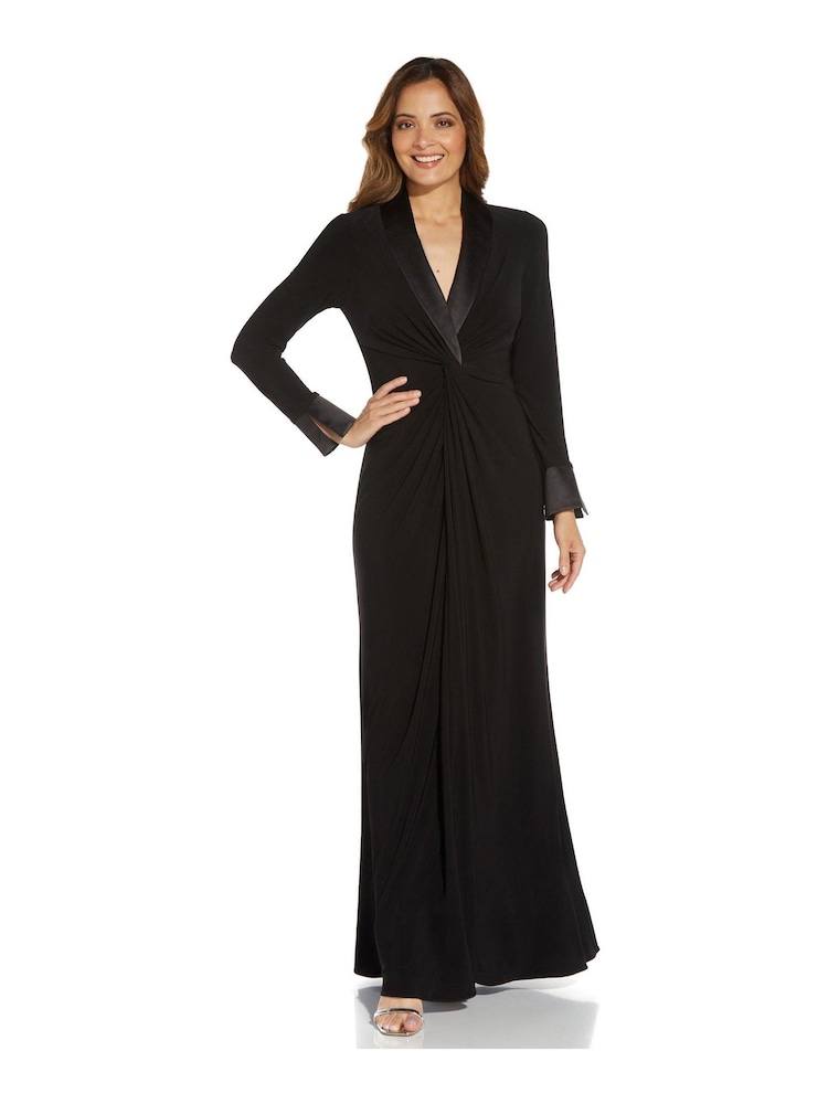 Adrianna Papell Black Jersey Twist Tuxedo Gown - Image 1 of 5