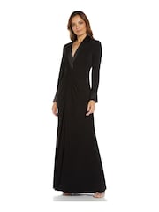 Adrianna Papell Black Jersey Twist Tuxedo Gown - Image 2 of 5