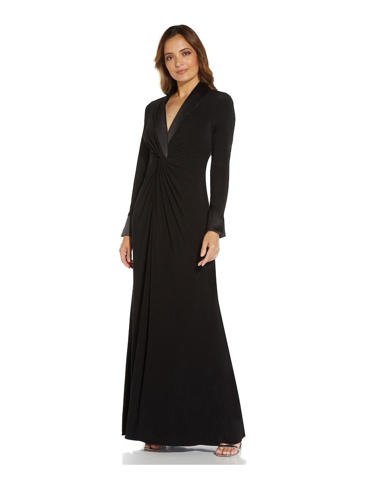 Adrianna Papell Black Jersey Twist Tuxedo Gown - Image 2 of 5