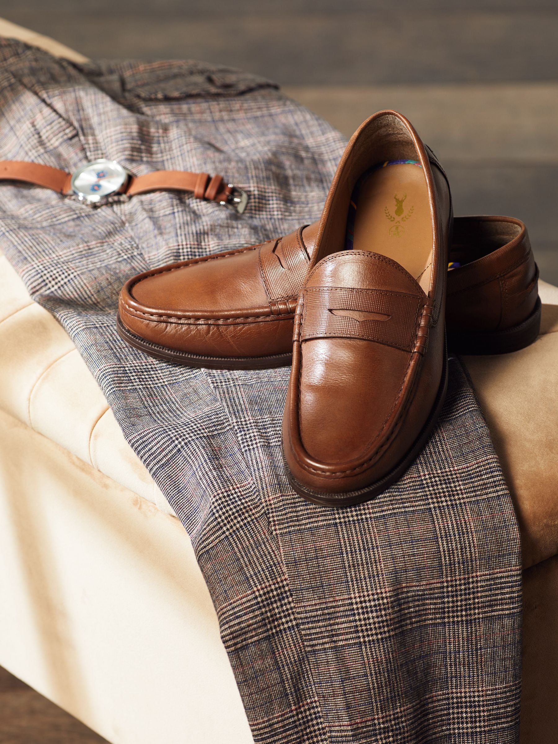 Buy Tan Brown Standard Fit Leather Penny Loafers from Next Mexico