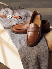 Tan Brown Standard Fit Leather Penny Loafers - Image 1 of 2