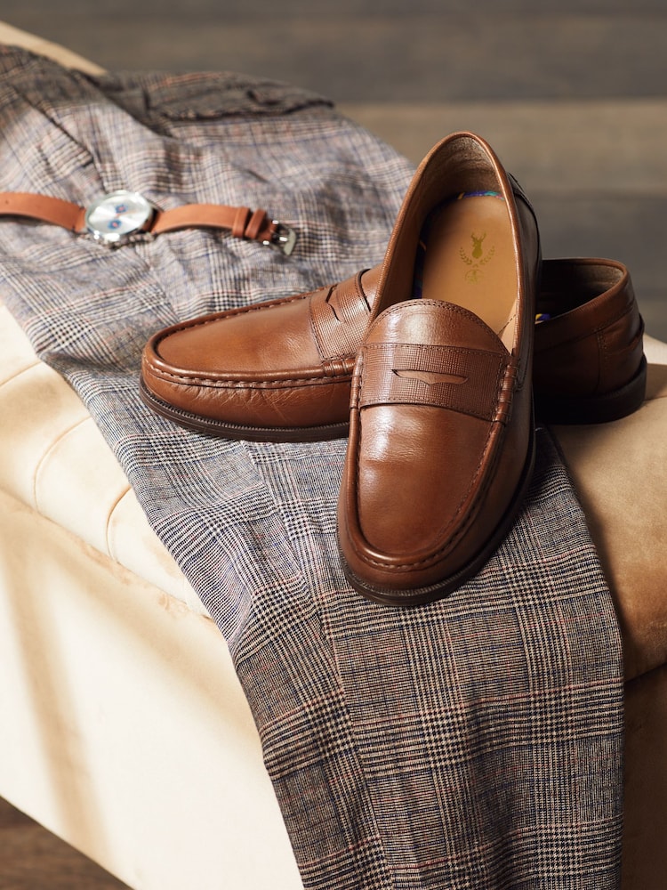 Tan Brown Standard Fit Leather Penny Loafers - Image 1 of 2