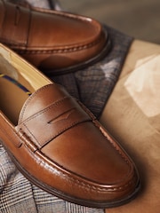 Tan Brown Standard Fit Leather Penny Loafers - Image 2 of 2