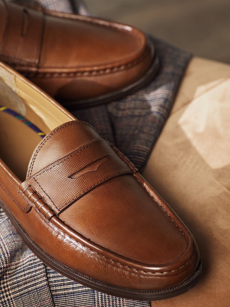 Tan Brown Standard Fit Leather Penny Loafers - Image 2 of 2