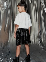 Black Metallic Pleat Skirt (3-16yrs) - Image 2 of 4