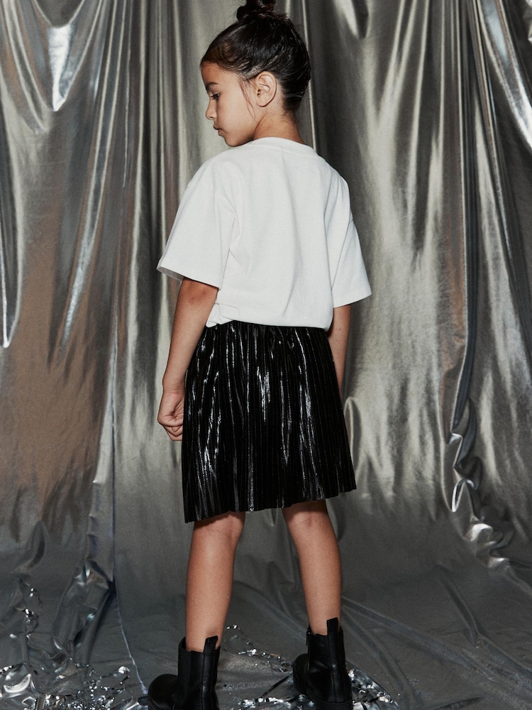 Black Metallic Pleat Skirt (3-16yrs) - Image 2 of 4