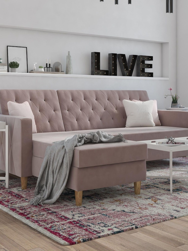 CosmoLiving Blush Pink Liberty Sectional Velvet Sofa Bed - Image 1 of 4