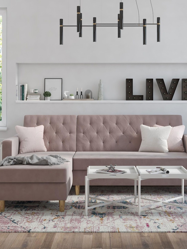 CosmoLiving Blush Pink Liberty Sectional Velvet Sofa Bed - Image 4 of 4