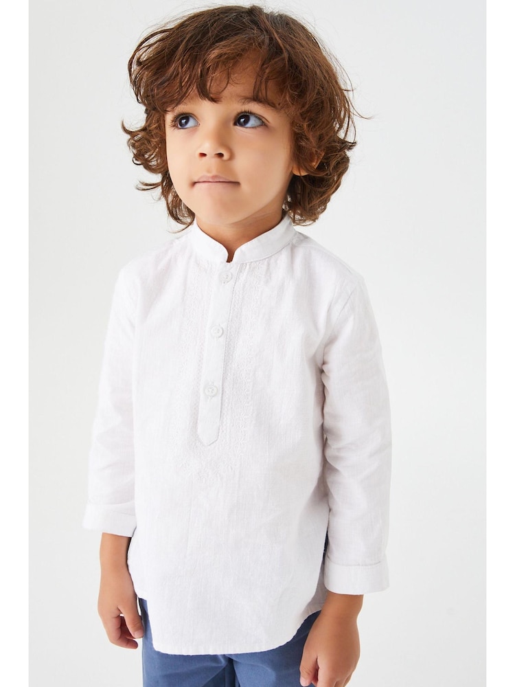 White Shirt Length Embroidered Boys Kurta (3mths-7yrs) - Image 1 of 6