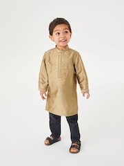 Gold Regular Length Embroidered Boys Kurta (3mths-7yrs) - Image 1 of 5