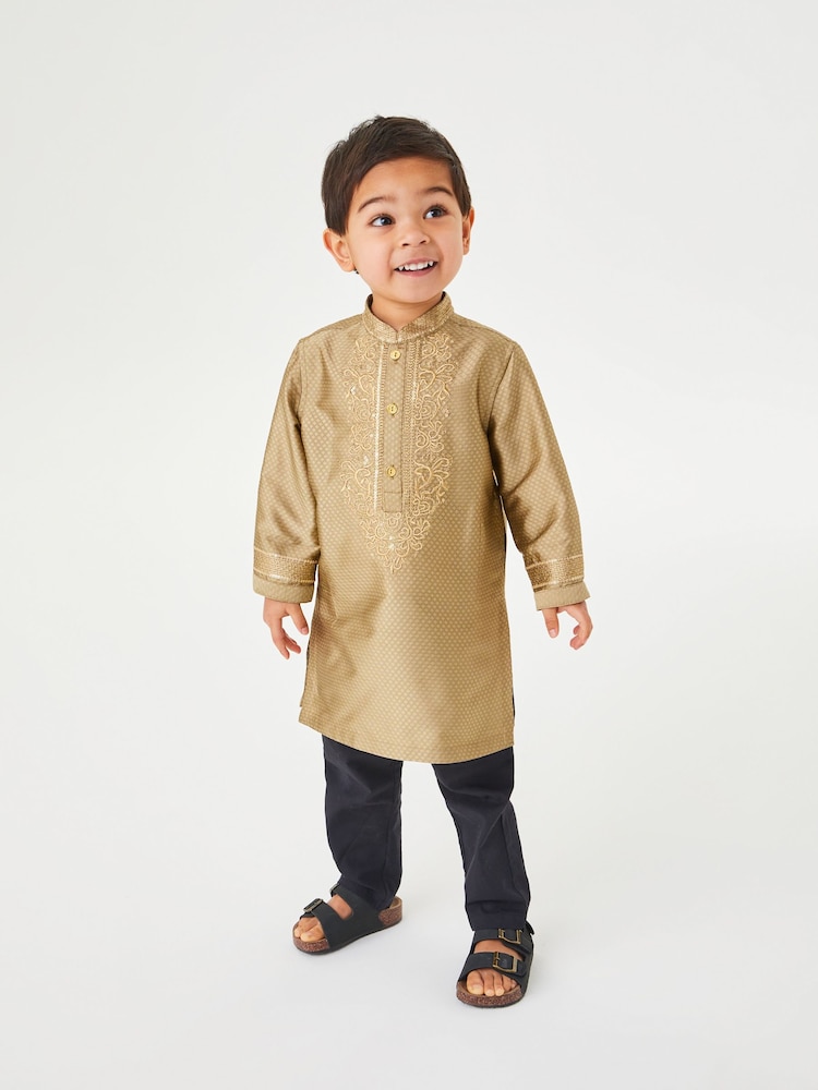 Gold Regular Length Embroidered Boys Kurta (3mths-7yrs) - Image 1 of 5