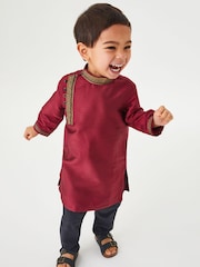 Red Regular Length Embroidered Boys Kurta (3mths-7yrs) - Image 1 of 6