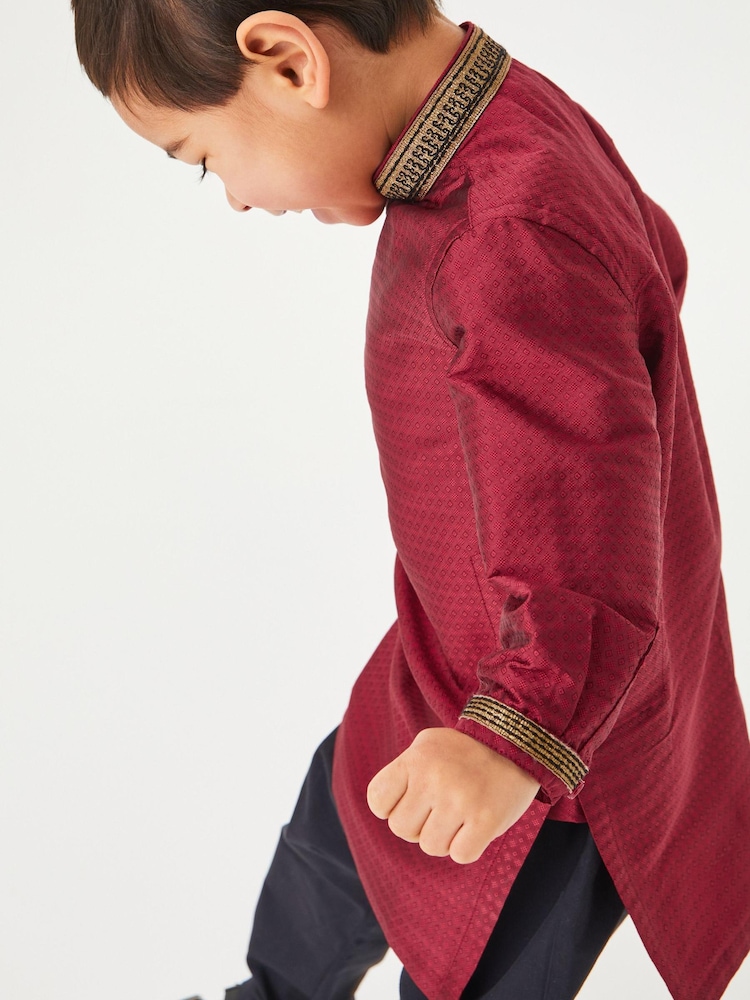 Red Regular Length Embroidered Boys Kurta (3mths-7yrs) - Image 2 of 6 Red Regular Length Embroidered Boys Kurta (3mths-7yrs) - Image 2 of 6
