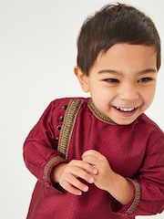 Red Regular Length Embroidered Boys Kurta (3mths-7yrs) - Image 3 of 6