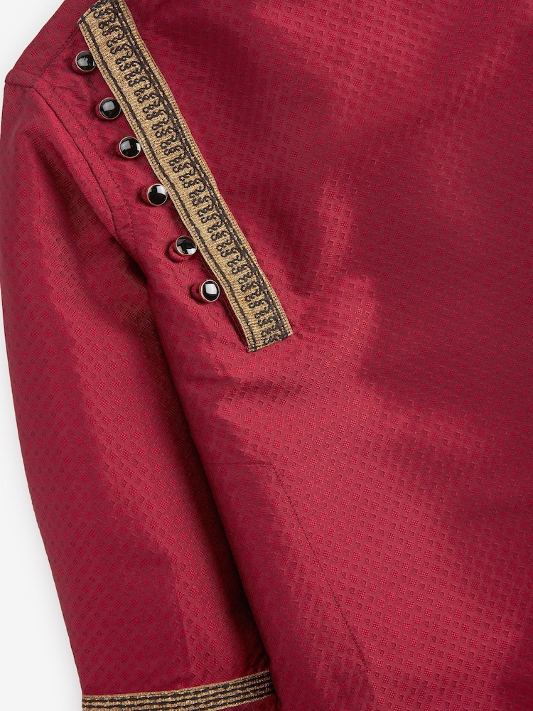 Red Regular Length Embroidered Boys Kurta (3mths-7yrs) - Image 6 of 6