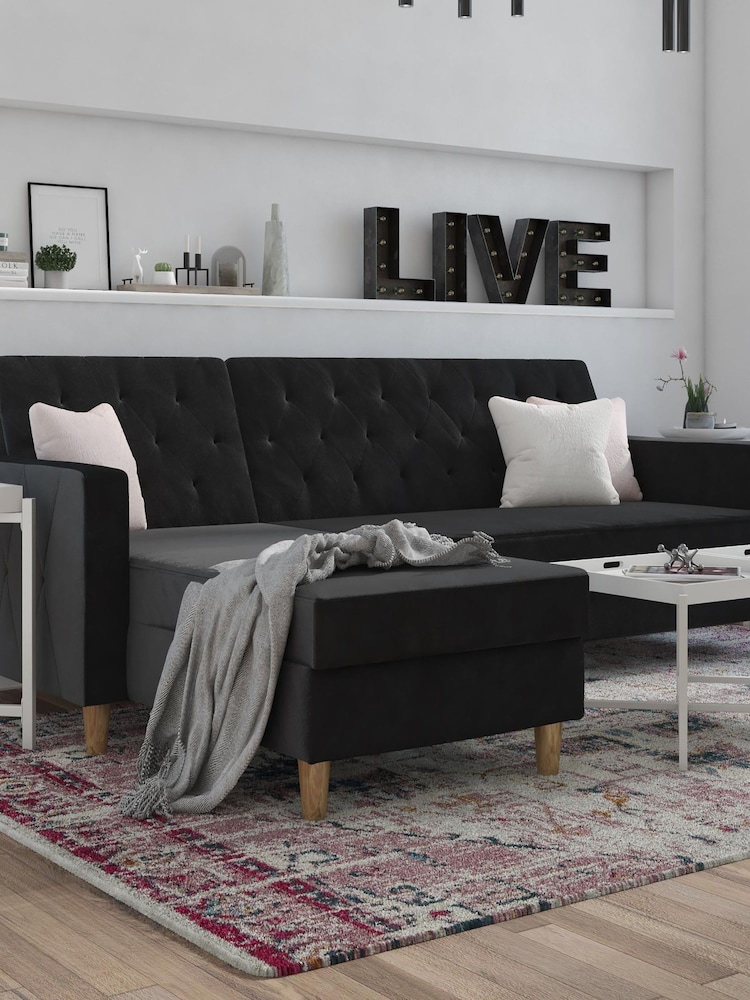 CosmoLiving Black Liberty Velvet Sectional Sofa Bed - Image 1 of 4