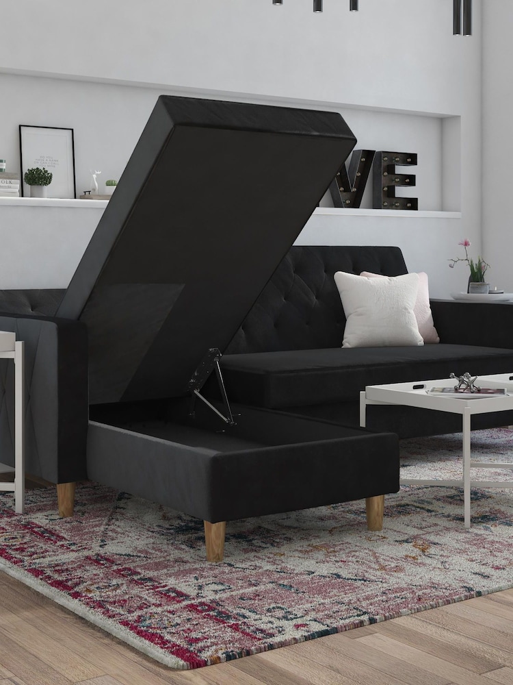 CosmoLiving Black Liberty Velvet Sectional Sofa Bed - Image 2 of 4