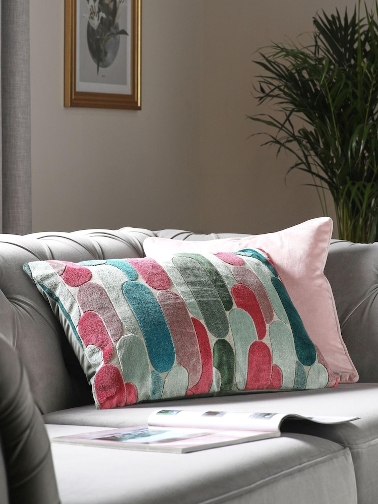 Multi Bright Rectangle Retro Cut Velvet Cushion - Image 1 of 4