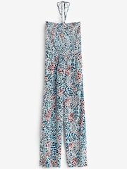 Blau/Tiermuster - Gesmokter Bandeau-Overall - Bild 2 von 2