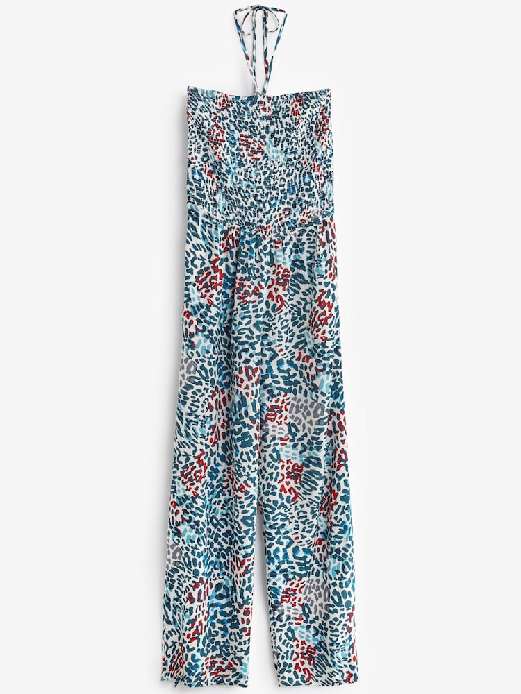 Blau/Tiermuster - Gesmokter Bandeau-Overall - Bild 2 von 2