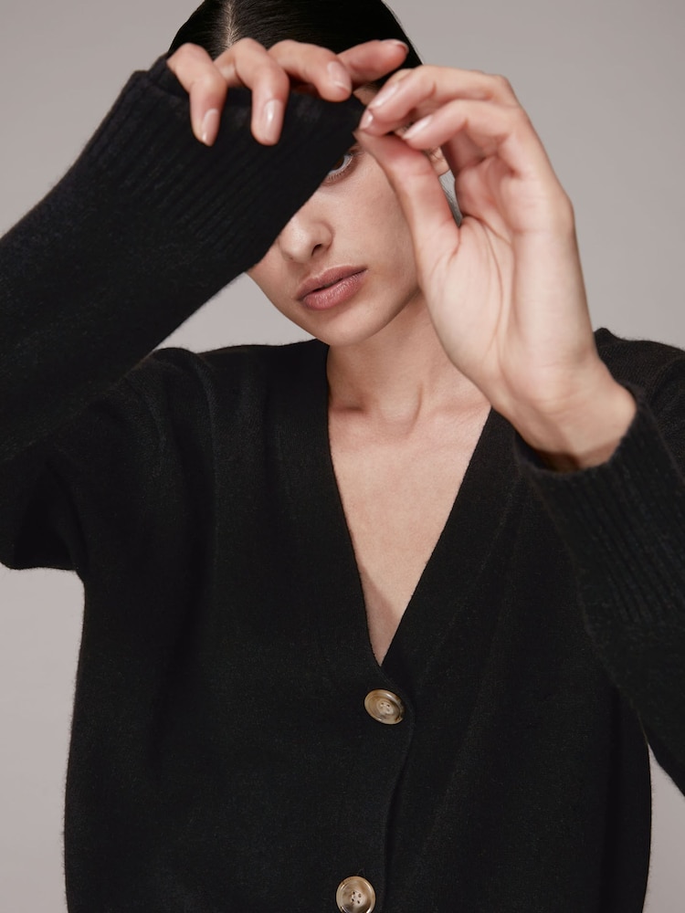 Whistles Black Cashmere Cardigan - Image 4 of 5