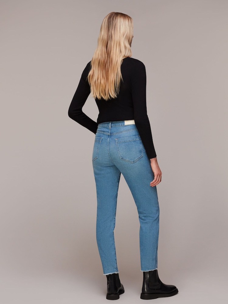 Whistles Blue Authentic Slim Frayed 100% Cotton Jeans - Image 2 of 5 Whistles Blue Authentic Slim Frayed 100% Cotton Jeans - Image 2 of 5