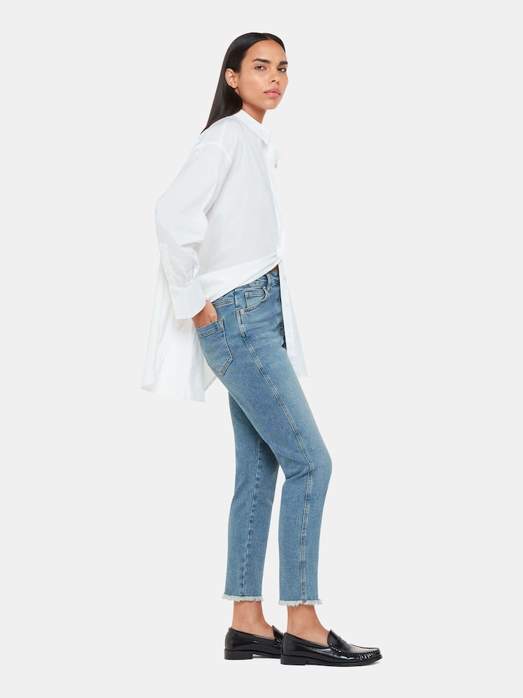 Whistles Blue Slim Frayed Detail Jeans - Image 1 of 5