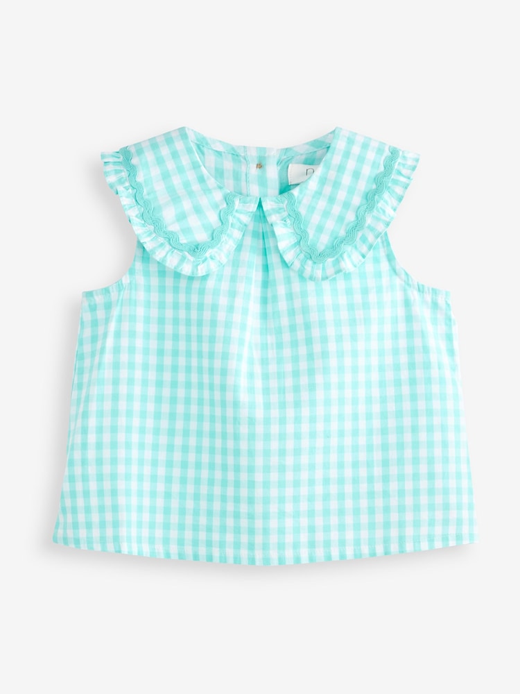 Mint Green Gingham Cotton Collar Blouse (3mths-8yrs) - Image 1 of 3