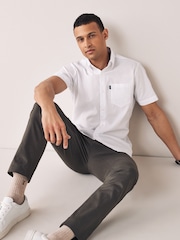 White Slim Fit Easy Iron Button Down Oxford Shirt - Image 3 of 6