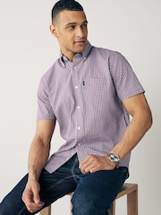 Red/Navy Blue Gingham Check Easy Iron Button Down Oxford Shirt - Image 1 of 7